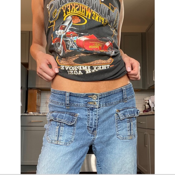 Vintage Y2K low rise jeans wide leg flare aesthetic carpenter baggy loose fit - Picture 3 of 7